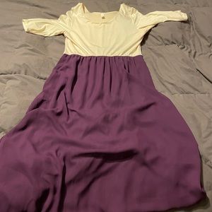 Pink blush purple and cream colored maxi dress, size large